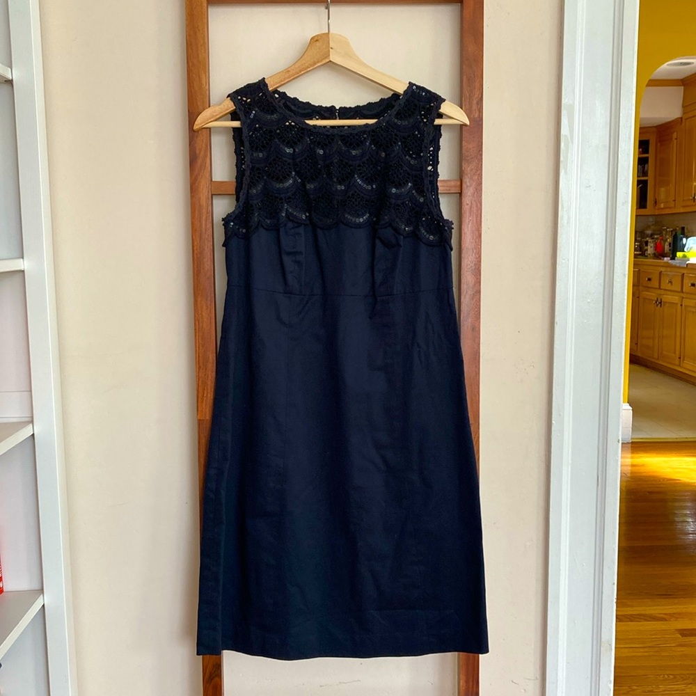 Ann Taylor navy dress with beads & sequins along the top, good condition, size 2